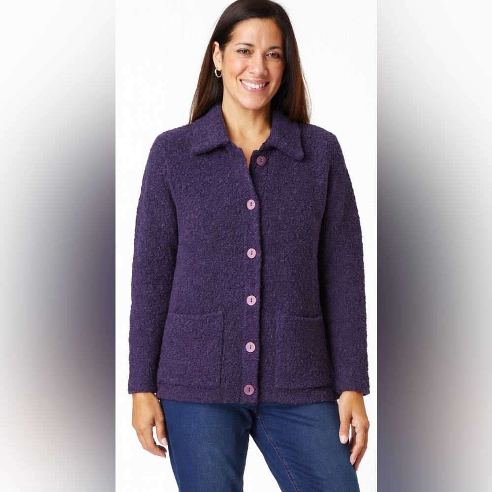 Knitworks Purple Button Front Jacket Sweater Cozycore Grannycore Medium NWT - Picture 1 of 10